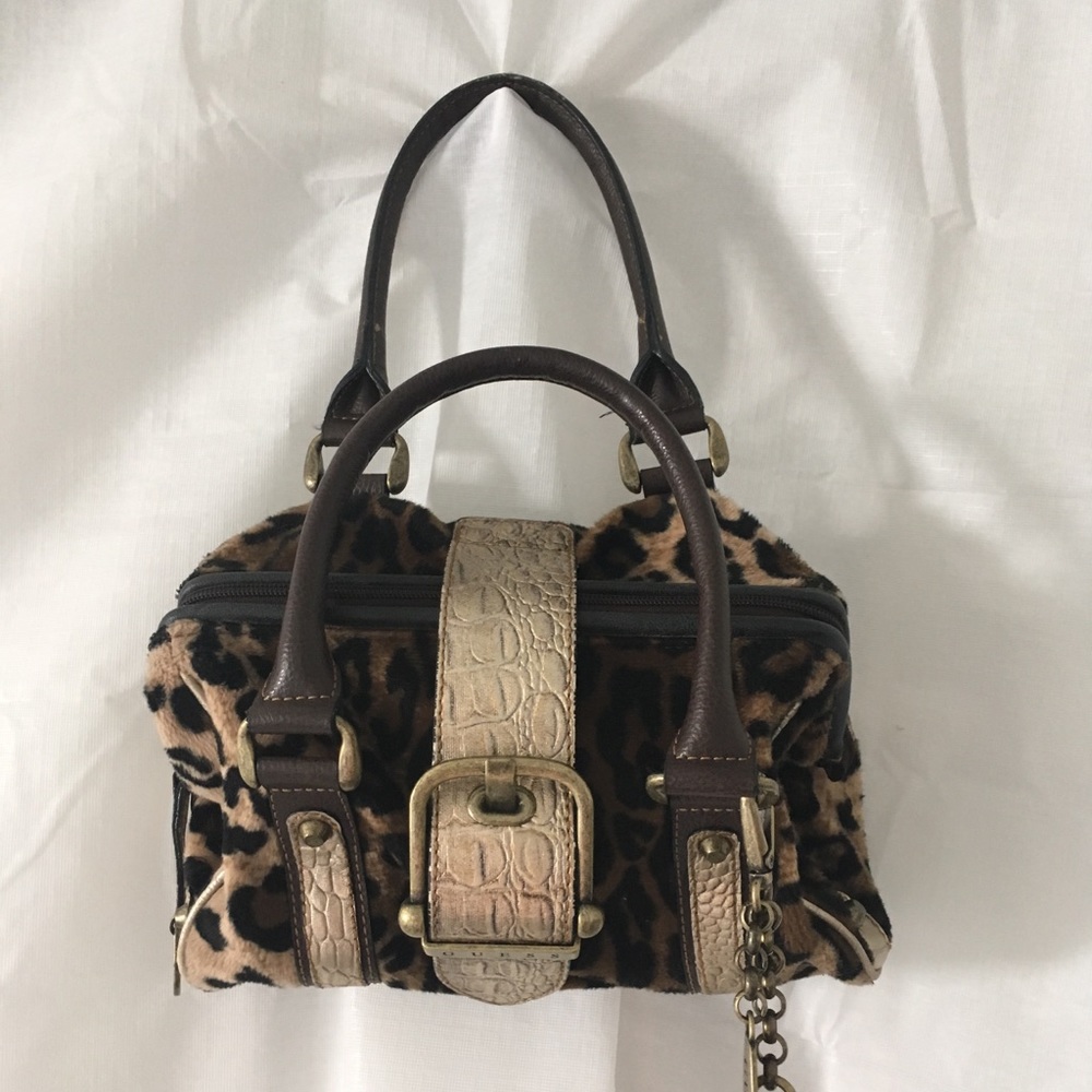 Guess leopard print faux fur handbag
